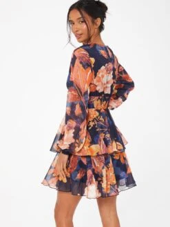 Quiz Petite Orange Chiffon Floral Tiered Skater Mini Dress -Modish Muse VRHE8 SQ2 0000000198 ORANGE MDb