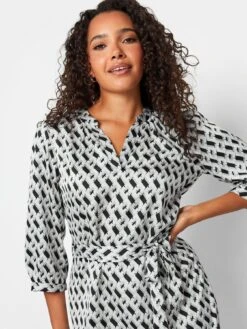 M&Co Satin Square Geo Tie Detail Tunic Shirt -Modish Muse VROJV SQ4 0000000013 WHITE MDd