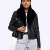 River Island Faux Fur Detail Biker Jacket - Black -Modish Muse VROWQ SQ1 0000000004 BLACK MDf
