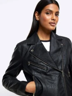 River Island Faux Fur Detail Biker Jacket - Black -Modish Muse VROWQ SQ4 0000000004 BLACK MDd