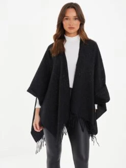 Quiz Black Glitter Tassel Cape