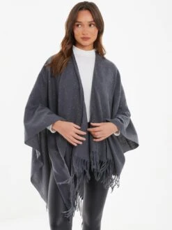 Quiz Grey Glitter Tassel Cape