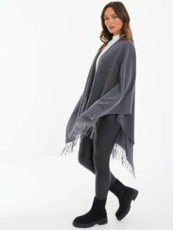 Quiz Grey Glitter Tassel Cape -Modish Muse VSIY5 SQ3 0000000005 GREY MDo