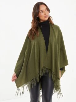 Quiz Khaki Glitter Tassel Cape