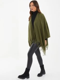 Quiz Khaki Glitter Tassel Cape -Modish Muse VSIY6 SQ3 0000000047 GREEN MDo