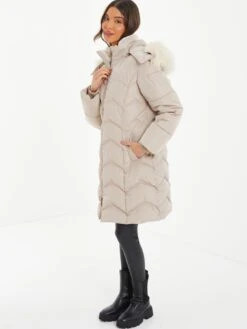 Quiz Stone Padded Faux Fur Hood Parka 10 Quiz Stone Padded Faux Fur Hood Parka -Modish Muse VSIY7 SQ3 0000000003 NATURAL MDo