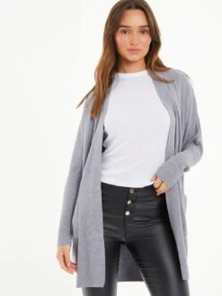 Quiz Grey Light Knit Long Cardigan