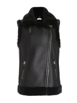 Quiz Black Aviator Faux Fur Gilet