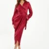 Quiz Berry Satin Long Sleeve Wrap Midaxi Dress -Modish Muse VSIZK SQ1 0000000315 DARK RED MDf