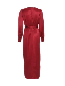 Quiz Berry Satin Long Sleeve Wrap Midaxi Dress -Modish Muse VSIZK SQ5 0000000315 DARK RED MDd1