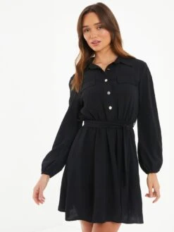 Quiz Black Skater Shirt Dress