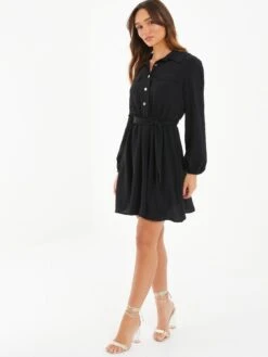 Quiz Black Skater Shirt Dress -Modish Muse VSJ0O SQ3 0000000004 BLACK MDo