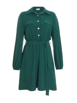 Quiz Bottle Green Skater Shirt Dress -Modish Muse VSJ0P SQ4 0000000630 DARK GREEN MDd