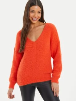 Quiz Orange Knit Fluffy Jumper