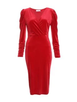 Quiz Red Velvet Wrap Midi Dress -Modish Muse VSNEE SQ4 0000000017 RED MDd