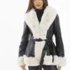 Quiz Black Faux Fur Trim Belted Jacket -Modish Muse VSNF1 SQ1 0000000004 BLACK MDf