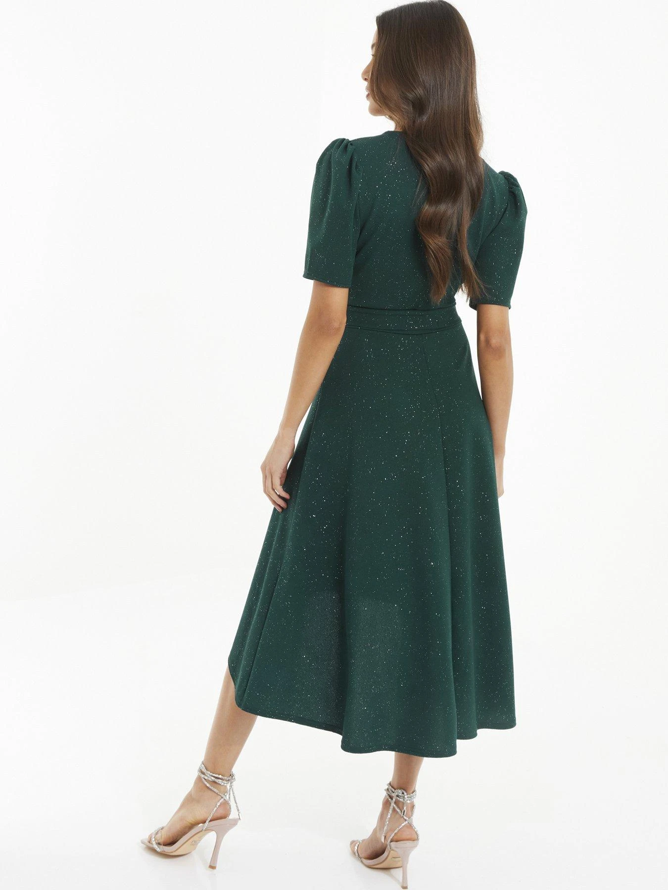 Quiz Bottle Green Glitter Dip Hem Midi Dress 4 Quiz Bottle Green Glitter Dip Hem Midi Dress - Image 2