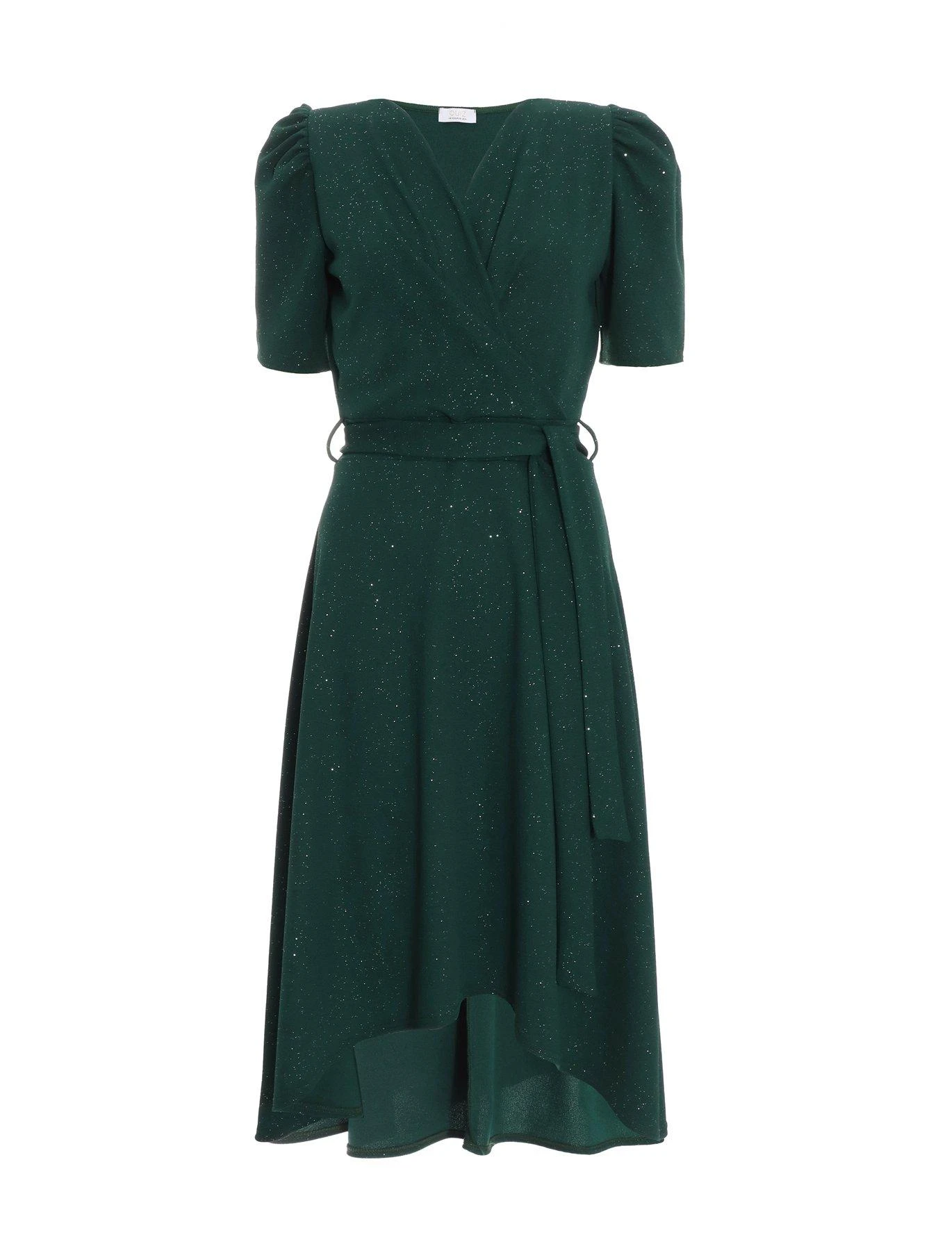 Quiz Bottle Green Glitter Dip Hem Midi Dress 6 Quiz Bottle Green Glitter Dip Hem Midi Dress - Image 4