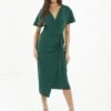 Quiz Bottle Green Glitter Ruched Wrap Midi Dress -Modish Muse VSNFO SQ1 0000000630 DARK GREEN MDf