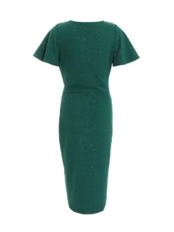 Quiz Bottle Green Glitter Ruched Wrap Midi Dress -Modish Muse VSNFO SQ5 0000000630 DARK GREEN MDd1