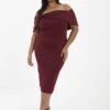 Quiz Curve Curve Berry Bardot Bow Midi Dress 1 Quiz Curve Curve Berry Bardot Bow Midi Dress -Modish Muse VSNGN SQ1 0000000315 DARK RED MDf