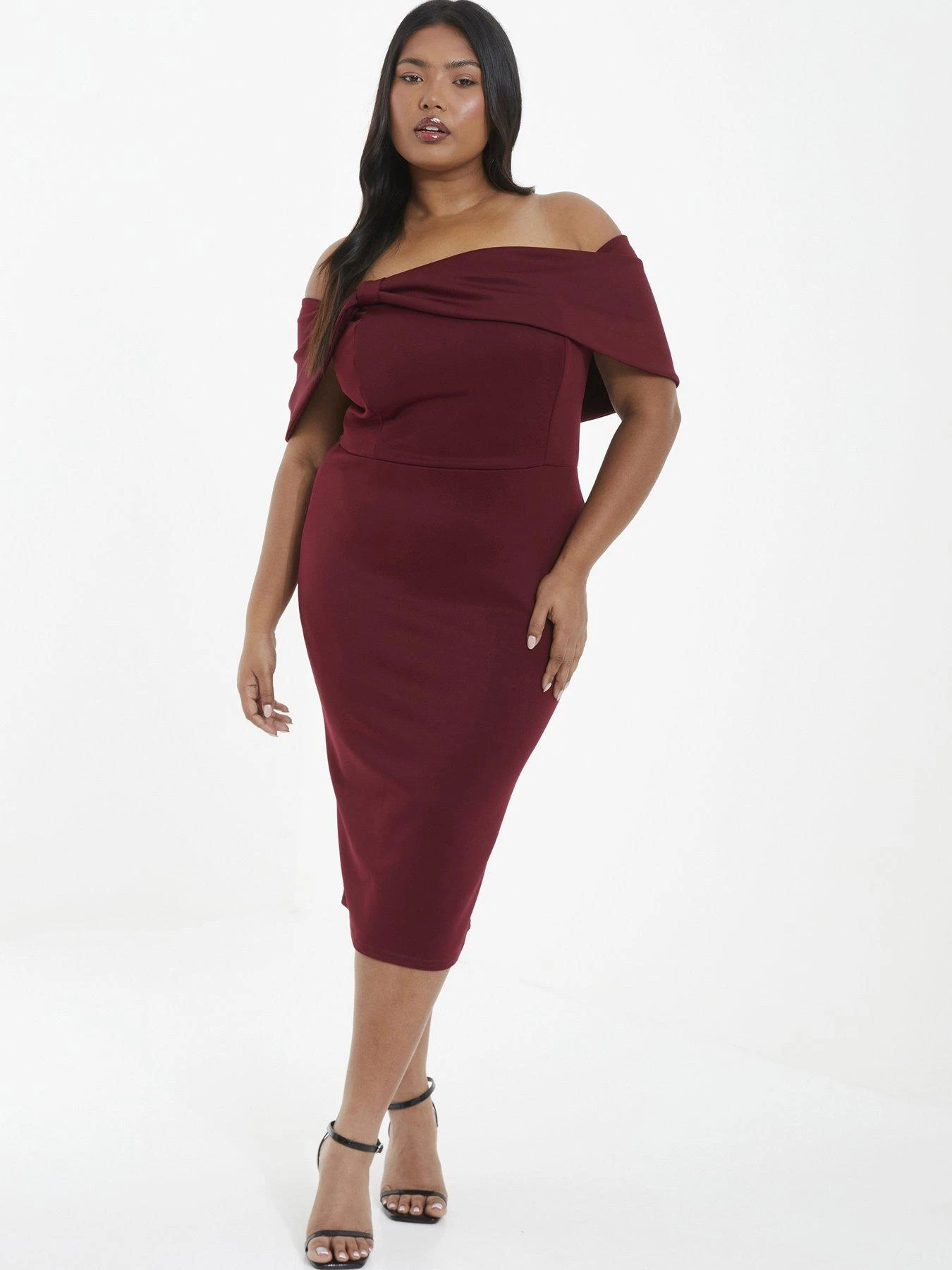 Quiz Curve Curve Berry Bardot Bow Midi Dress 3 Quiz Curve Curve Berry Bardot Bow Midi Dress