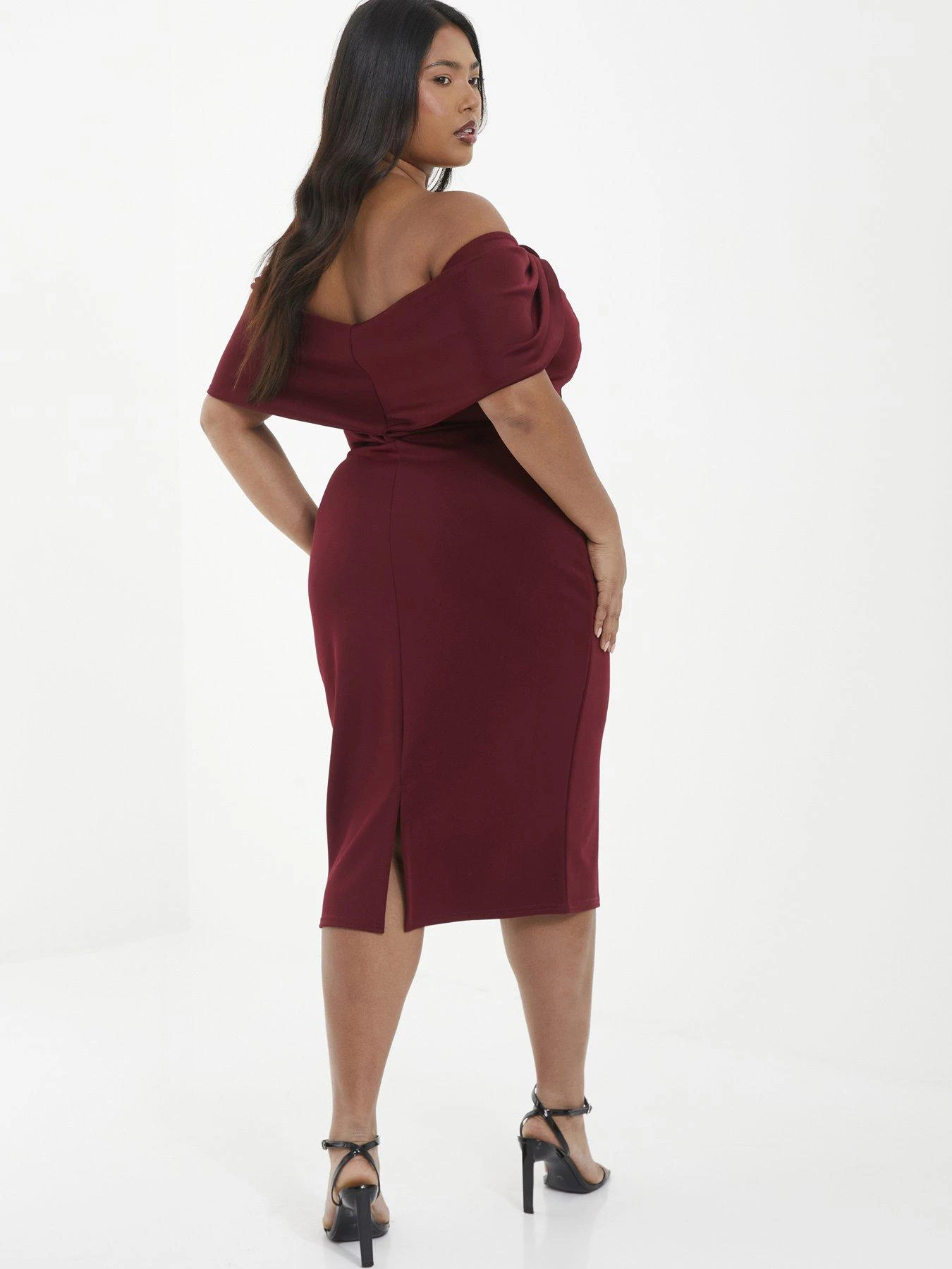 Quiz Curve Curve Berry Bardot Bow Midi Dress 4 Quiz Curve Curve Berry Bardot Bow Midi Dress - Image 2