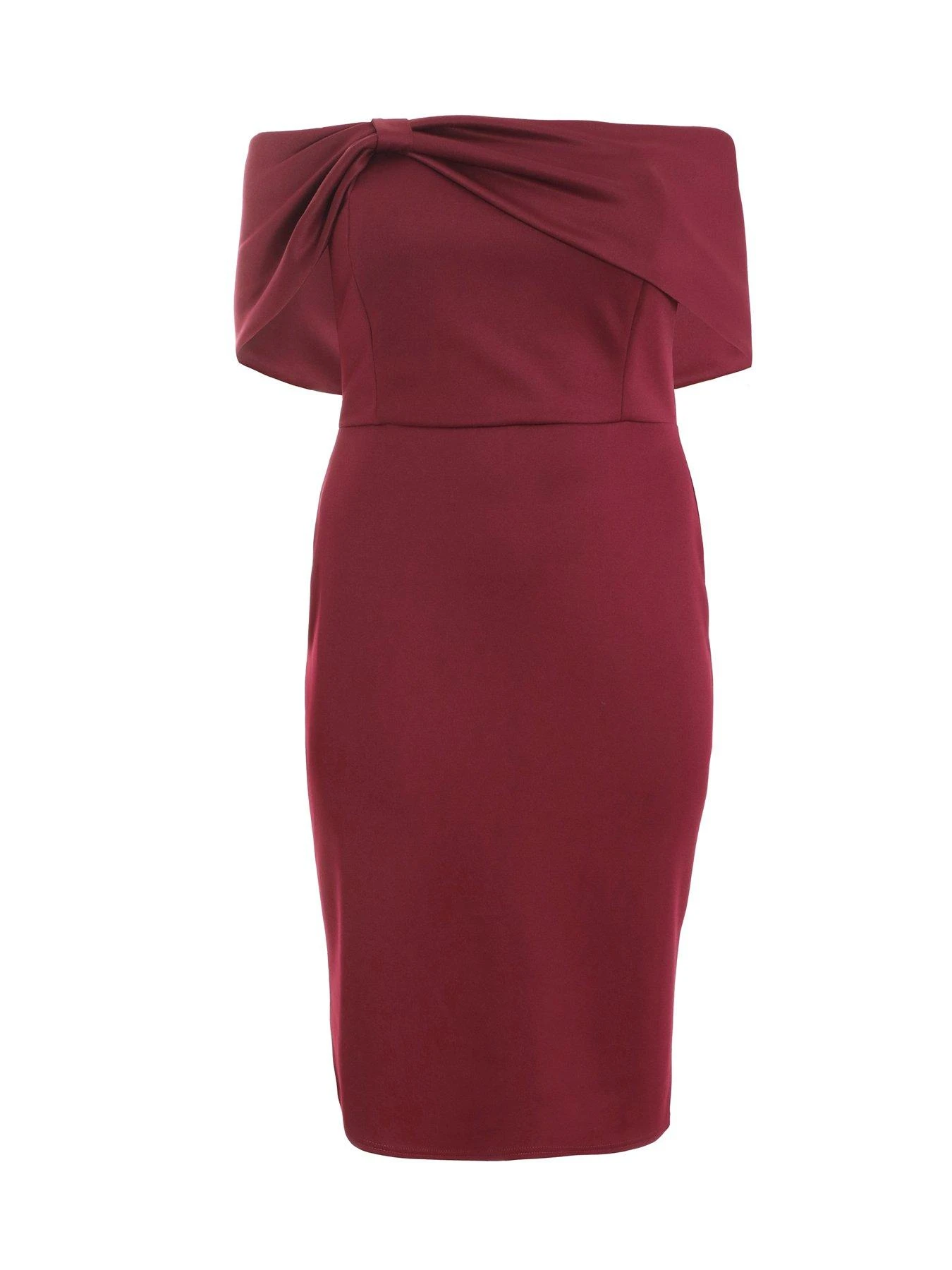 Quiz Curve Curve Berry Bardot Bow Midi Dress 6 Quiz Curve Curve Berry Bardot Bow Midi Dress - Image 4