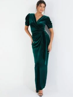 Quiz Green Velvet Wrap Maxi Dress