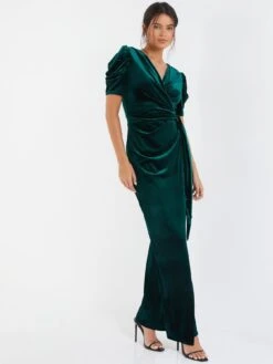 Quiz Green Velvet Wrap Maxi Dress -Modish Muse VSNGP SQ3 0000000630 DARK GREEN MDo