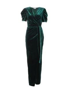 Quiz Green Velvet Wrap Maxi Dress -Modish Muse VSNGP SQ4 0000000630 DARK GREEN MDd